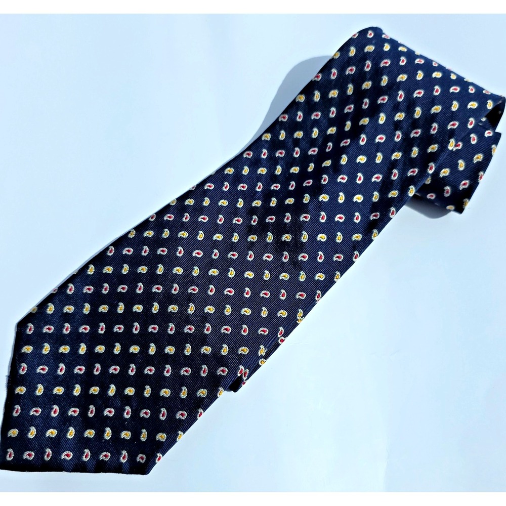 Lauren Ralph‎ Lauren Necktie Mens Navy Blue Micro Paisley Silk Hand Finished